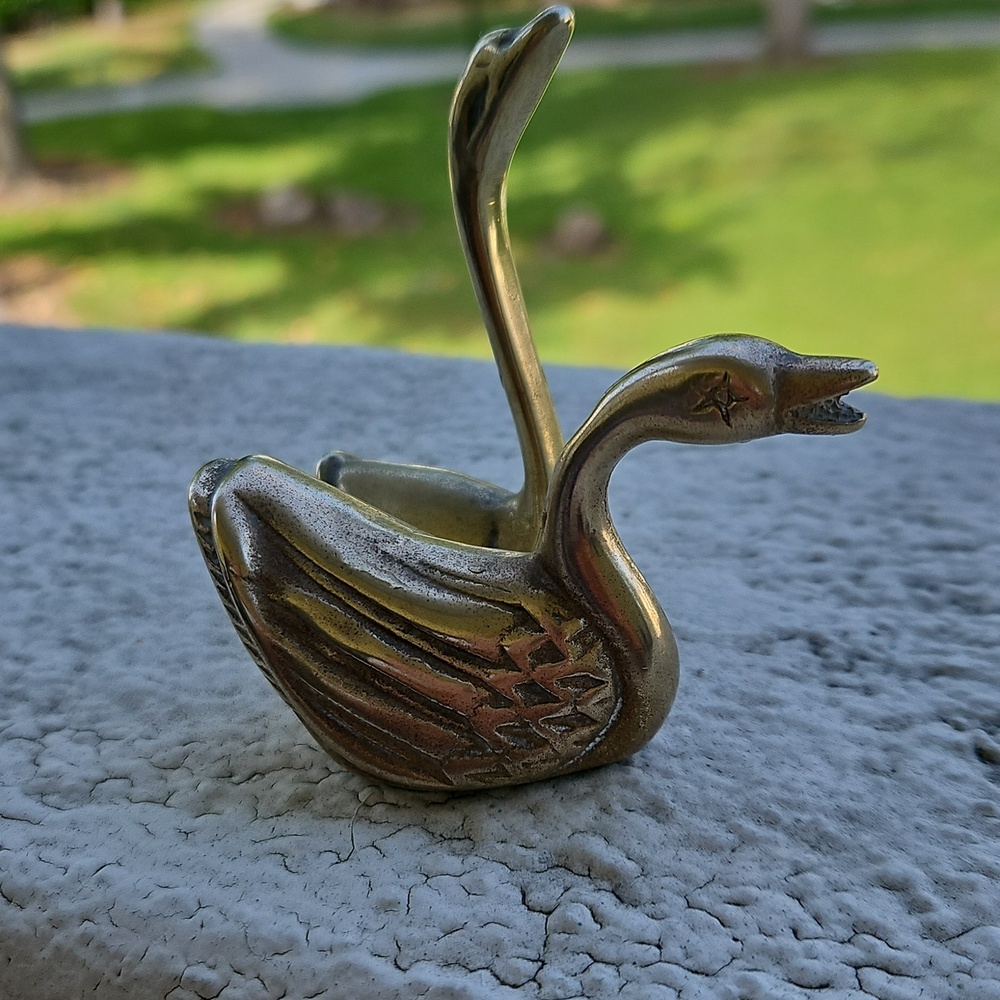 Vintage Small Brass Swan Figurines - Pair